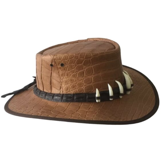 Genuine Australian Crocodile Leather Hat Band with 7 Crocodile Teeth - Picture 3 of 7